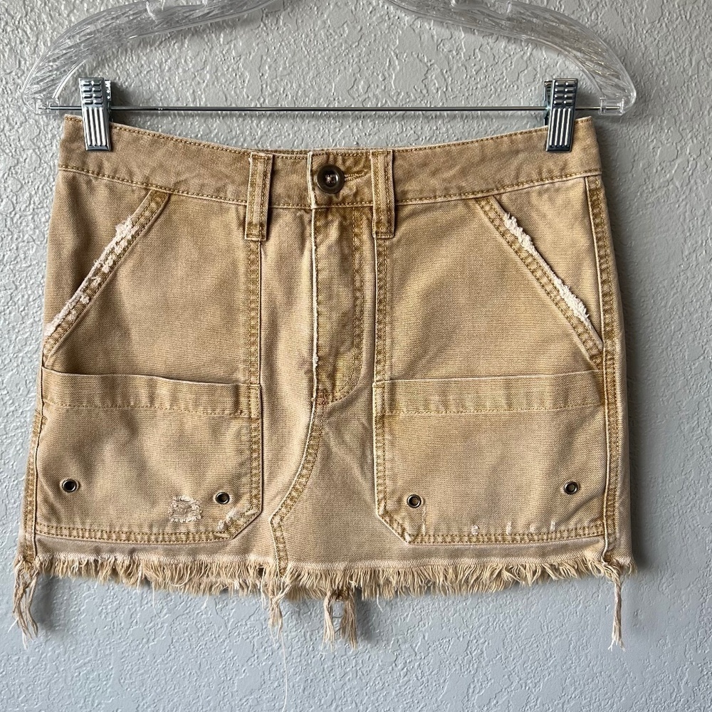 *FIRM PRICE* Free People cotton canvas distressed cargo utility style mini skirt - Picture 2 of 8
